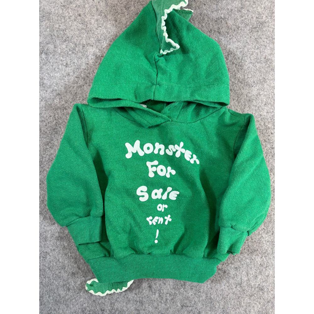Vintage Hair Craft Monster Hoodie Baby Green Sweatshirt Dino Spikes Y2K 18M